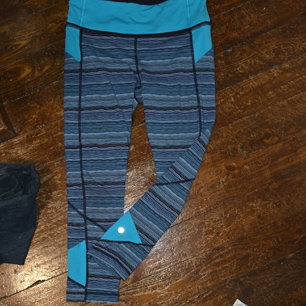 Blue Striped Womens Leggings